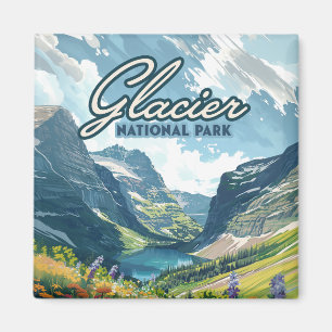 Glacier National Park Montana Lake Retro Magnet