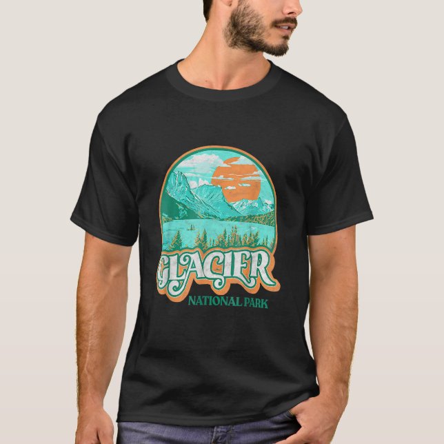 Glacier National Park Montana Retro 80's Chill Gra T-Shirt (Front)