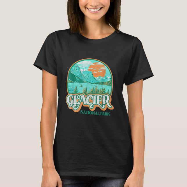 Glacier National Park Montana Retro 80's Chill Gra T-Shirt (Front)