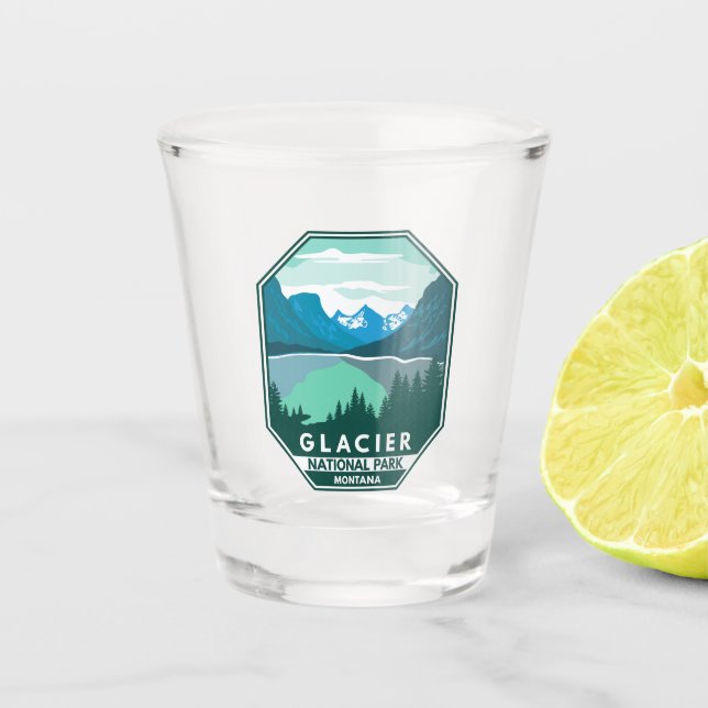 Glacier National Park Montana Retro Emblem Shot Glass (Front)