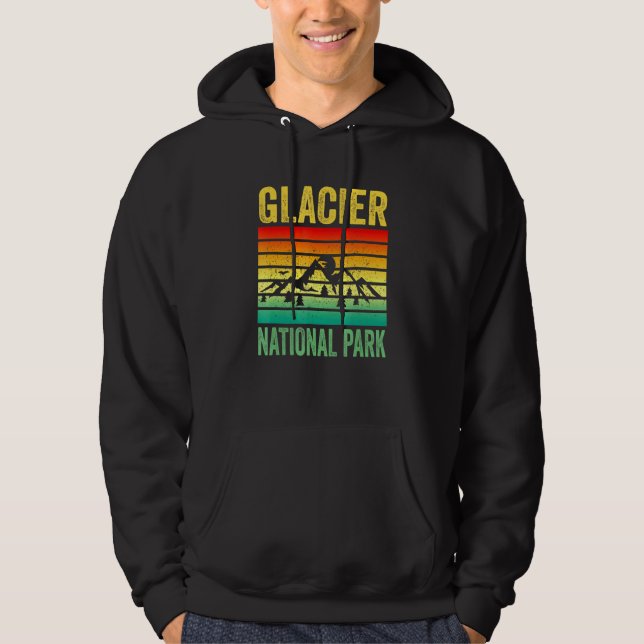 Glacier National Park Montana Retro Sunset Souveni Hoodie (Front)
