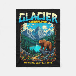Glacier National Park Montana Usa Retro Vintage Na Fleece Blanket