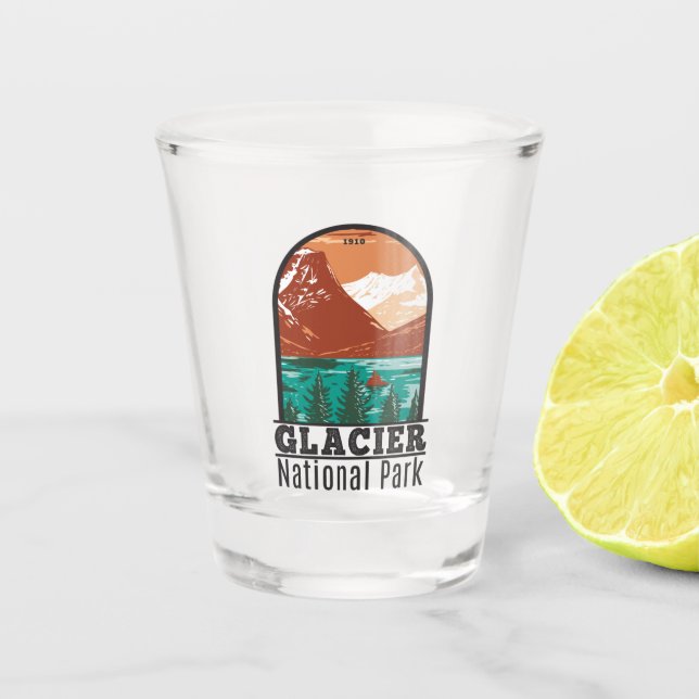 Glacier National Park Montana Vintage  Shot Glass (Front)