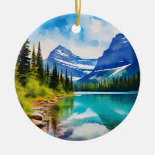 Glacier National Park Montana Watercolor Ceramic Tree Decoration