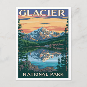 Glacier National Park Montana Watercolor Painting Postcard
