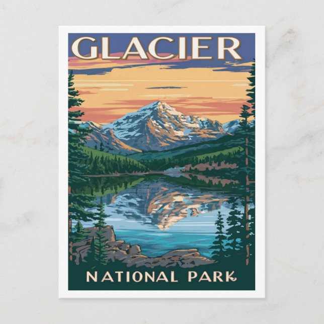 Glacier National Park Montana Watercolor Painting Postcard (Front)