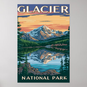 Glacier National Park Montana Watercolor Painting Poster