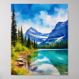 Glacier National Park Montana Watercolor Poster