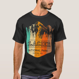 Glacier National Park Mountains Retro Hiking Campi T-Shirt