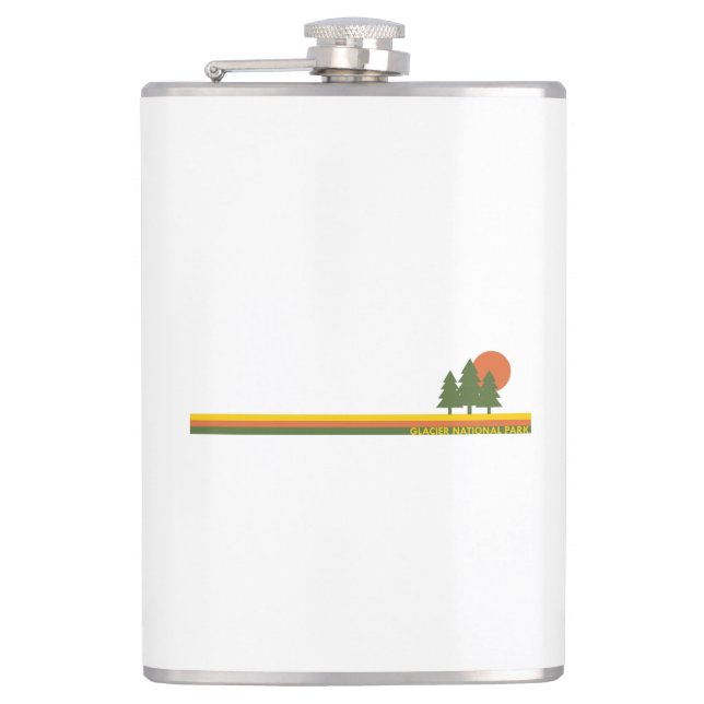 Glacier National Park Pine Trees Sun Hip Flask (Front)