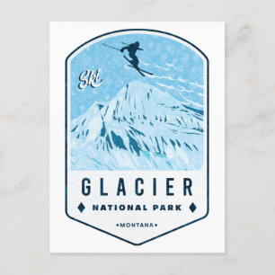 Glacier National Park Ski Badge Postcard