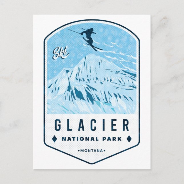 Glacier National Park Ski Badge Postcard (Front)