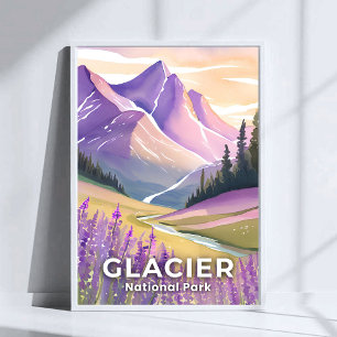 Glacier National Park   Spring Lavender Watercolor Poster