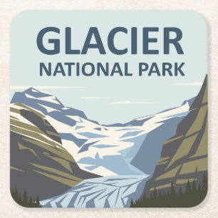 Glacier National Park Travel Art Square Paper Coaster