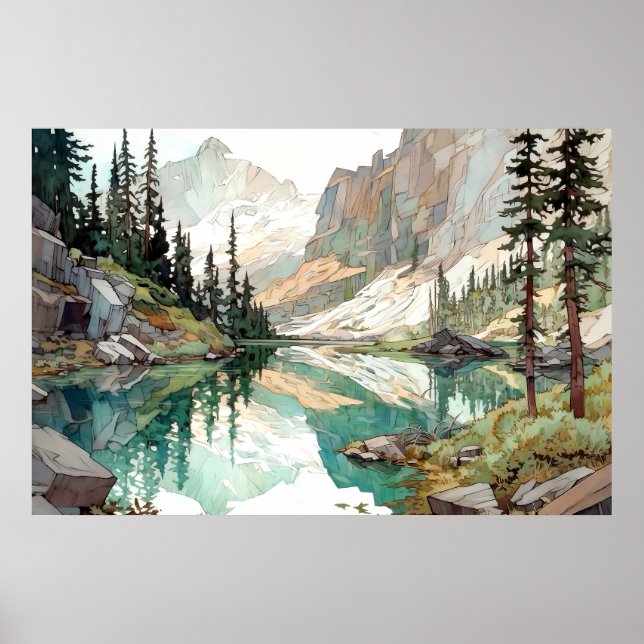 Glacier National Park Watercolor Poster (Front)