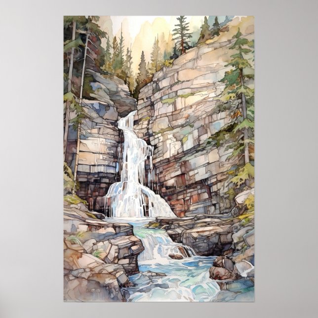 Glacier National Park Watercolor Poster (Front)