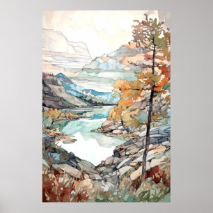 Glacier National Park Watercolor Poster