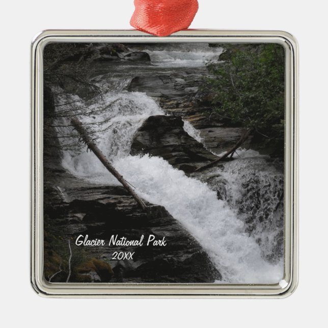 Glacier National Park Waterfall Photo Metal Tree Decoration (Front)