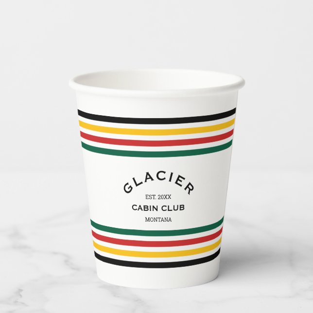Glacier Park Cabin Club Custom Crest Park Stripe Paper Cups (Back)