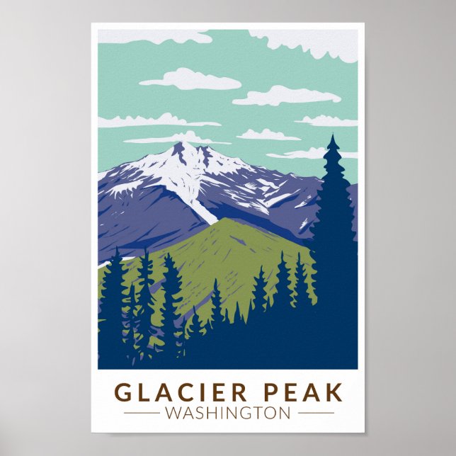 Glacier Peak Washington Travel Art Vintage Poster (Front)