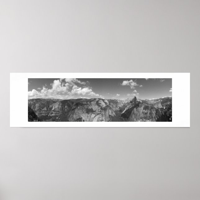 Glacier Point Horizon Panoramic Black and White Poster (Front)