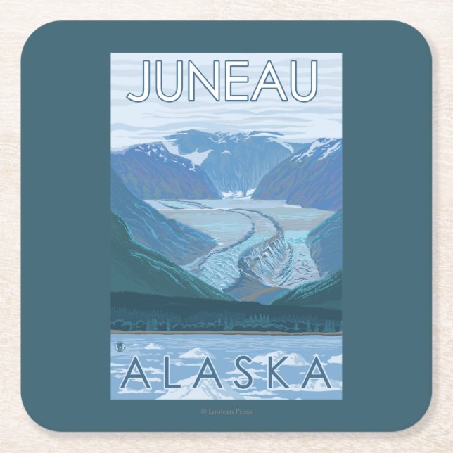 Glacier Scene - Juneau, Alaska Square Paper Coaster (Front)