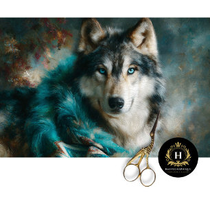 Glacier Teal Wolf Portrait Tissue Paper