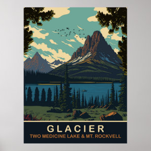 Glacier, Two Medicine Lake and Mt. Rockwell Poster