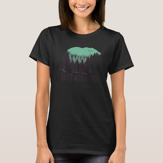 Glacier Us National Park Bear Trees Montana Travel T-Shirt (Front)