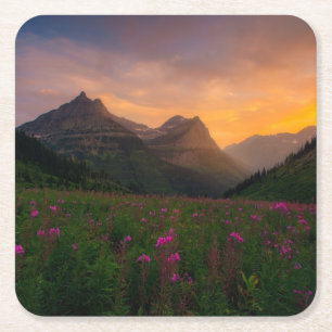 Glacier Wildflowers Square Paper Coaster