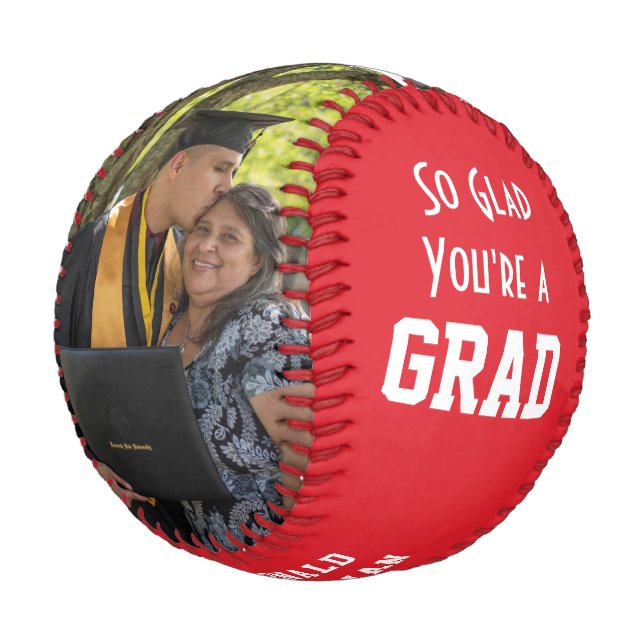 GLAD YOU'RE A GRAD 2 Photo Monogram Graduation Baseball (Angled)