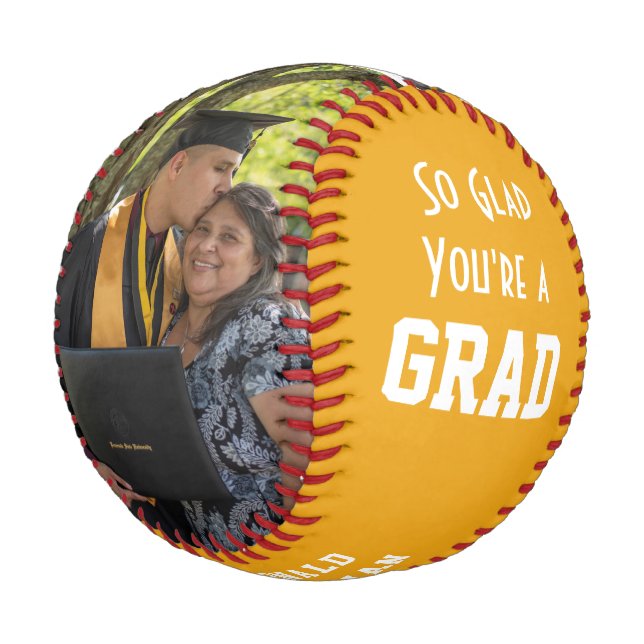 GLAD YOU'RE A GRAD 2 Photo Monogram Graduation Baseball (Angled)