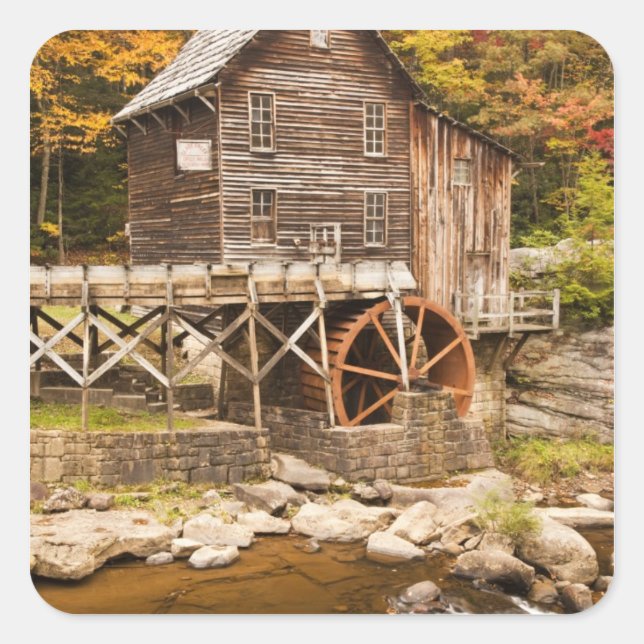 Glade Creek Grist Mill, Babcock State Park, 2 Square Sticker (Front)
