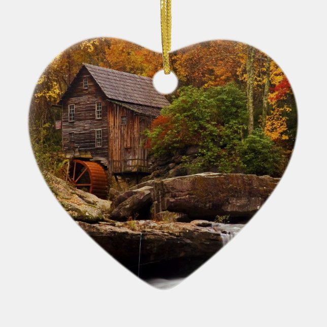 Glade Creek Grist Mill Ceramic Tree Decoration (Front)