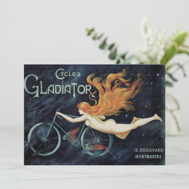 Gladiator Cycles, Vintage Victorian Art Nouveau Invitation (Standing Front)