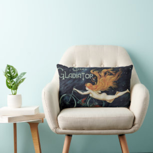 Gladiator Cycles, Vintage Victorian Art Nouveau Lumbar Cushion