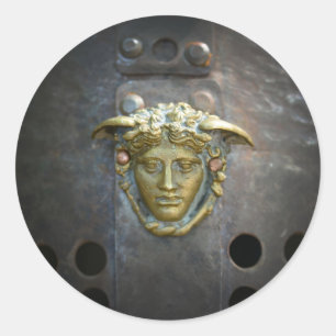 gladiator helmet bronze god symbol ancient dark hi classic round sticker