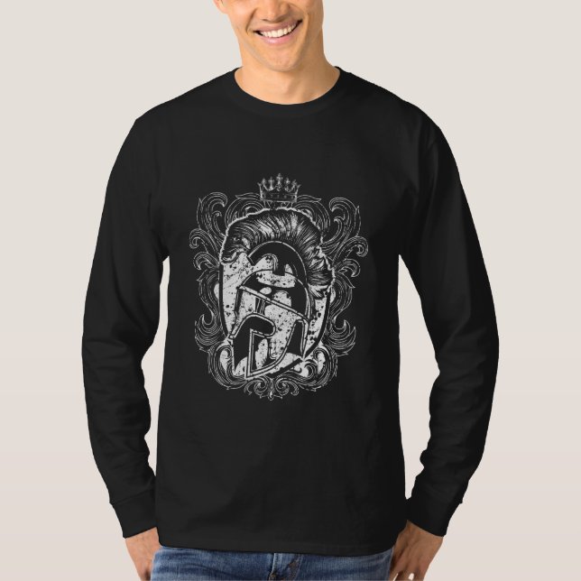 Gladiator Helmet Shield Spartan Workout Warrior Gr T-Shirt (Front)