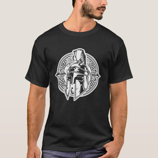 Gladiator Warrior Workout Gym Greek Spartan Helmet T-Shirt (Front)