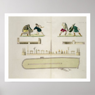 Gladiators and a plan of the circus of Caracalla, Poster