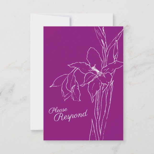 Gladiolus botanic purple mulberry RSVP wedding Card (Front)