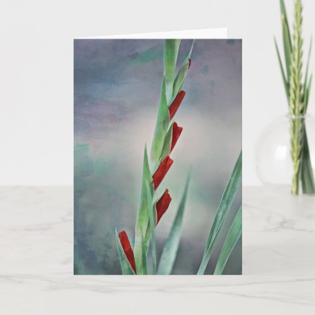 Gladiolus Buds Flower Portrait Note Card (Front)