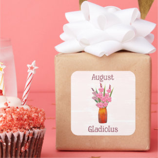 Gladiolus Flowers Art August Birthday Square Sticker