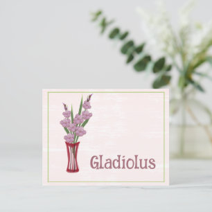 Gladiolus Flowers Watercolor Art August Birthday Postcard