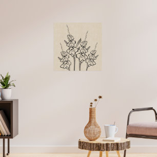 Glads Gladiola Drawing Canvas Flower Poster