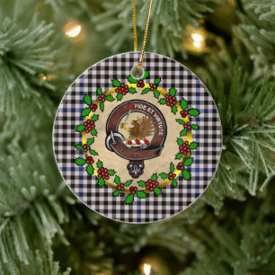 Gladstone Badge & Tartan Personalised Christmas Ceramic Tree Decoration