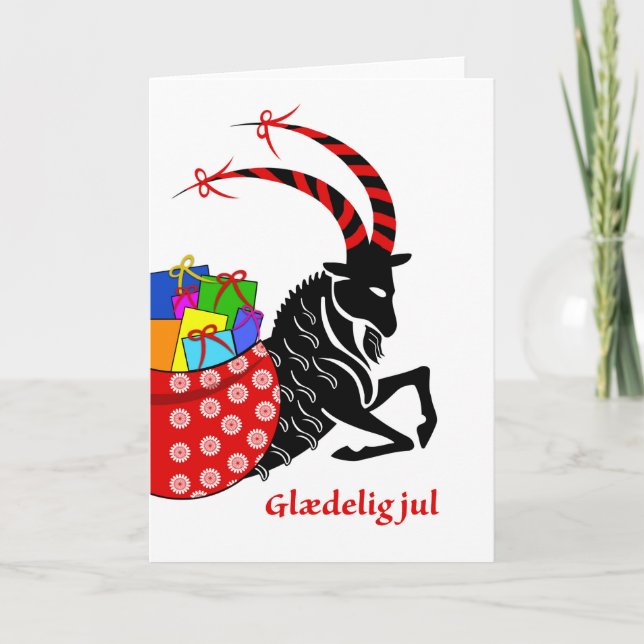 Glaedelig jul, Christmas in Danish, Yule Goat Card (Front)