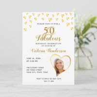 Glam 50 and Fabulous White and Gold Photo Birthday