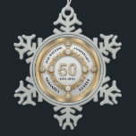 Glam 50 Anniversary white diamond set in gold Snowflake Pewter Christmas Ornament<br><div class="desc">Glam sparkling white diamond set in gold swirly frame,  50th wedding anniversary commemorative wall clock.
Customisable text in changeable gold font colour.
Images of diamonds and gold were created with a text-to-image generator.</div>