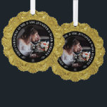 Glam 50th Wedding Anniversary-Custom Photo<br><div class="desc">Glamourous,  elegant 50th wedding anniversary commemorative design. Gold on gold swirls frame with a custom photo and customisable text.</div>